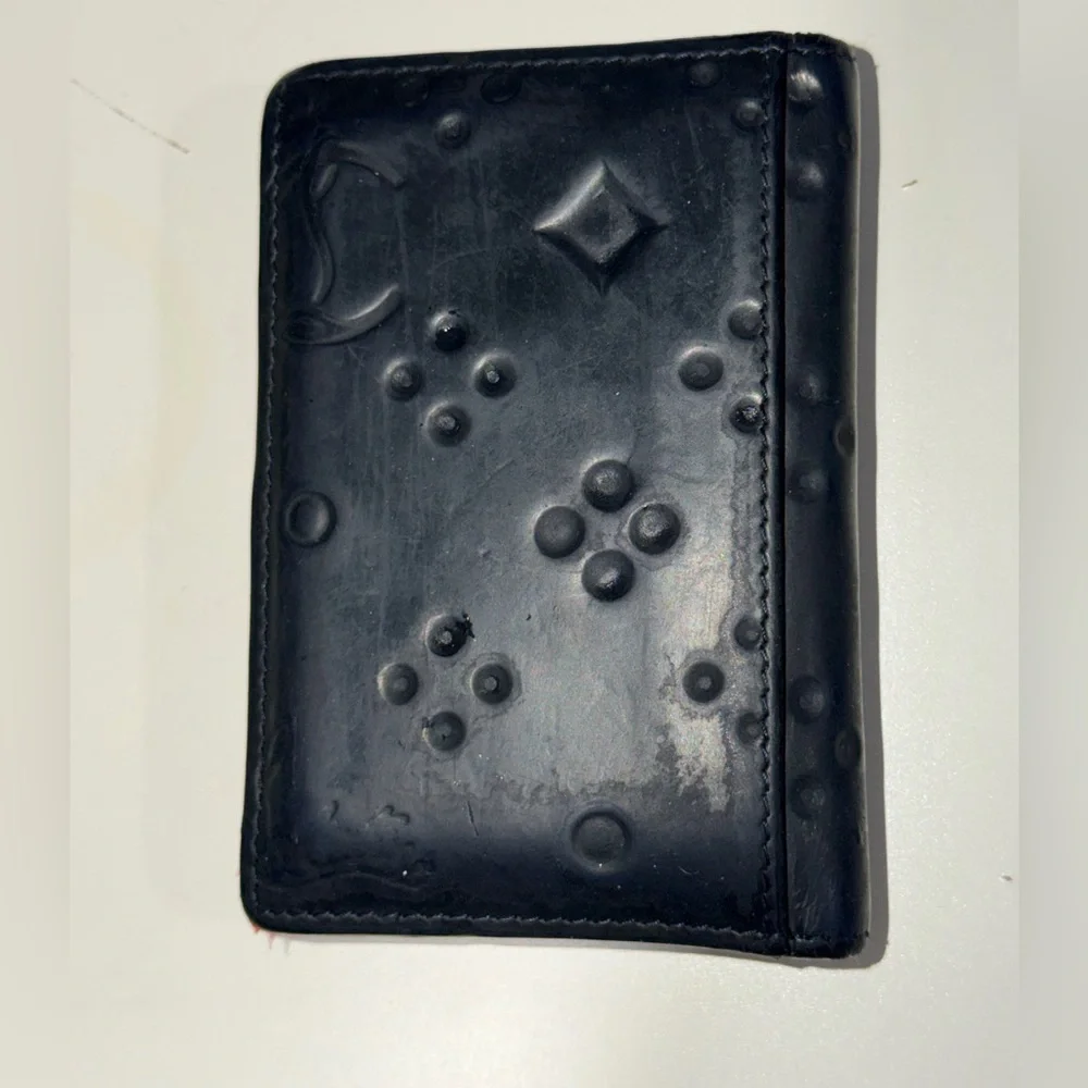 Leather Card Holder with Embossed Logo - Black